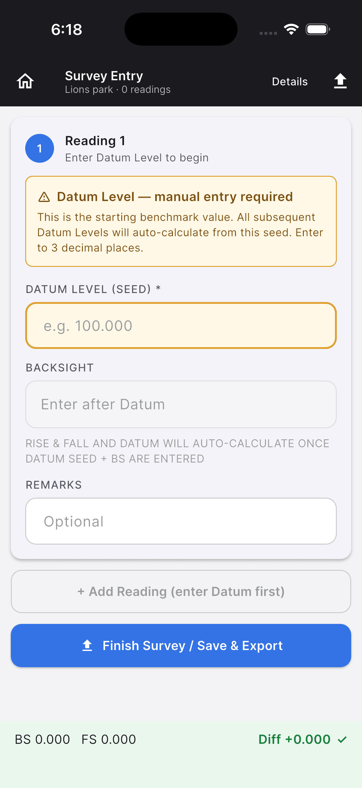 Survey details screen